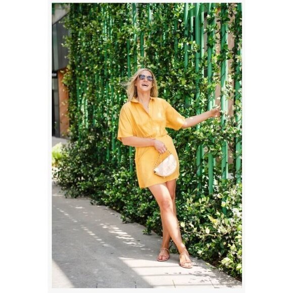 Thakoon Collective Tie Waist Shirtdress in Yellow 6 Womens Mini Collared - Picture 14 of 16